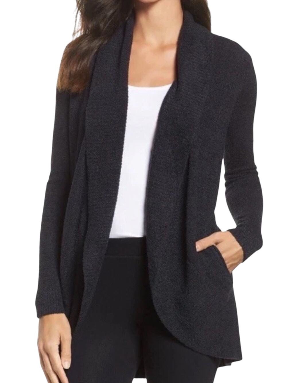Barefoot Dreams CozyChic Lite Cardigan Sweater Women’s XS/S Black Cozy Pockets